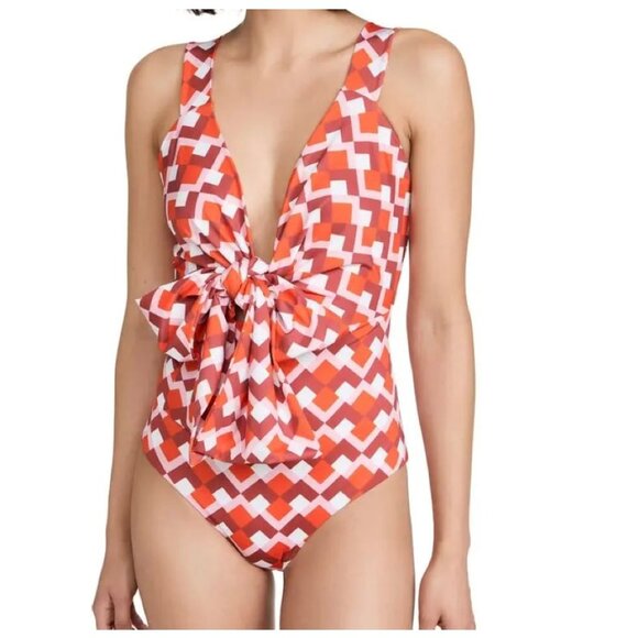 Silvia Tcherassi "Canobbio" Deep-V One Piece Swimsuit | Sz S | Geometric Rouge - Picture 7 of 7